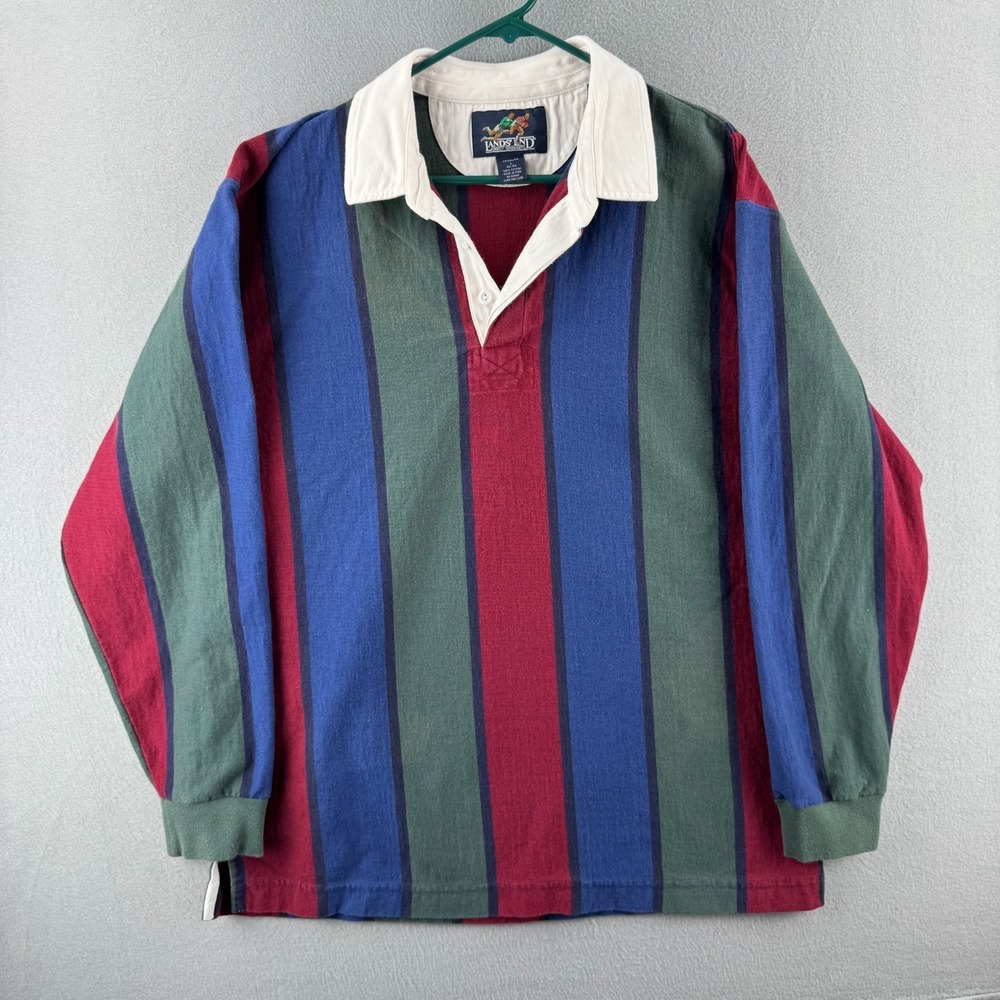 Vintage Lands End Rugby Shirt Mens Large Cotton Long Sleeve Polo Preppy Y2K